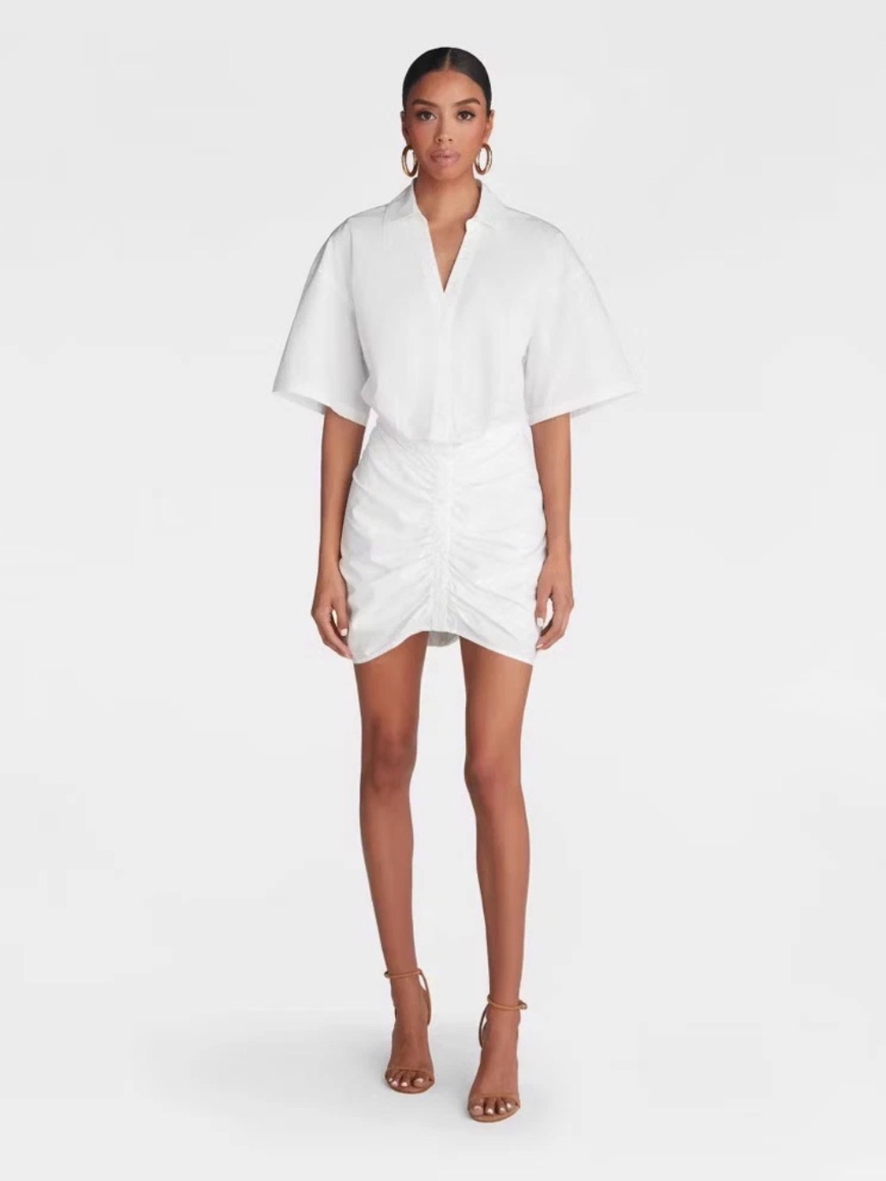 KBB by KAHLANA Women's Short Sleeve
"The Ruched Shirt Dress' - White XS NWT
